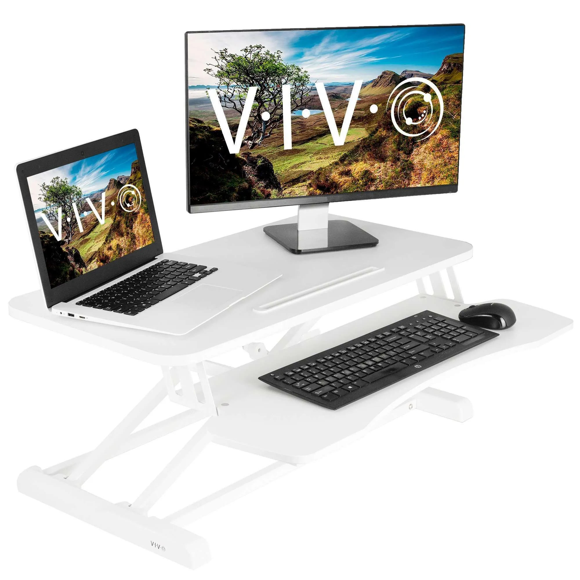 VIVO Black Height-Adjustable Standing Desk Monitor Riser 32" Sit Stand Tabletop, DESK-V000K