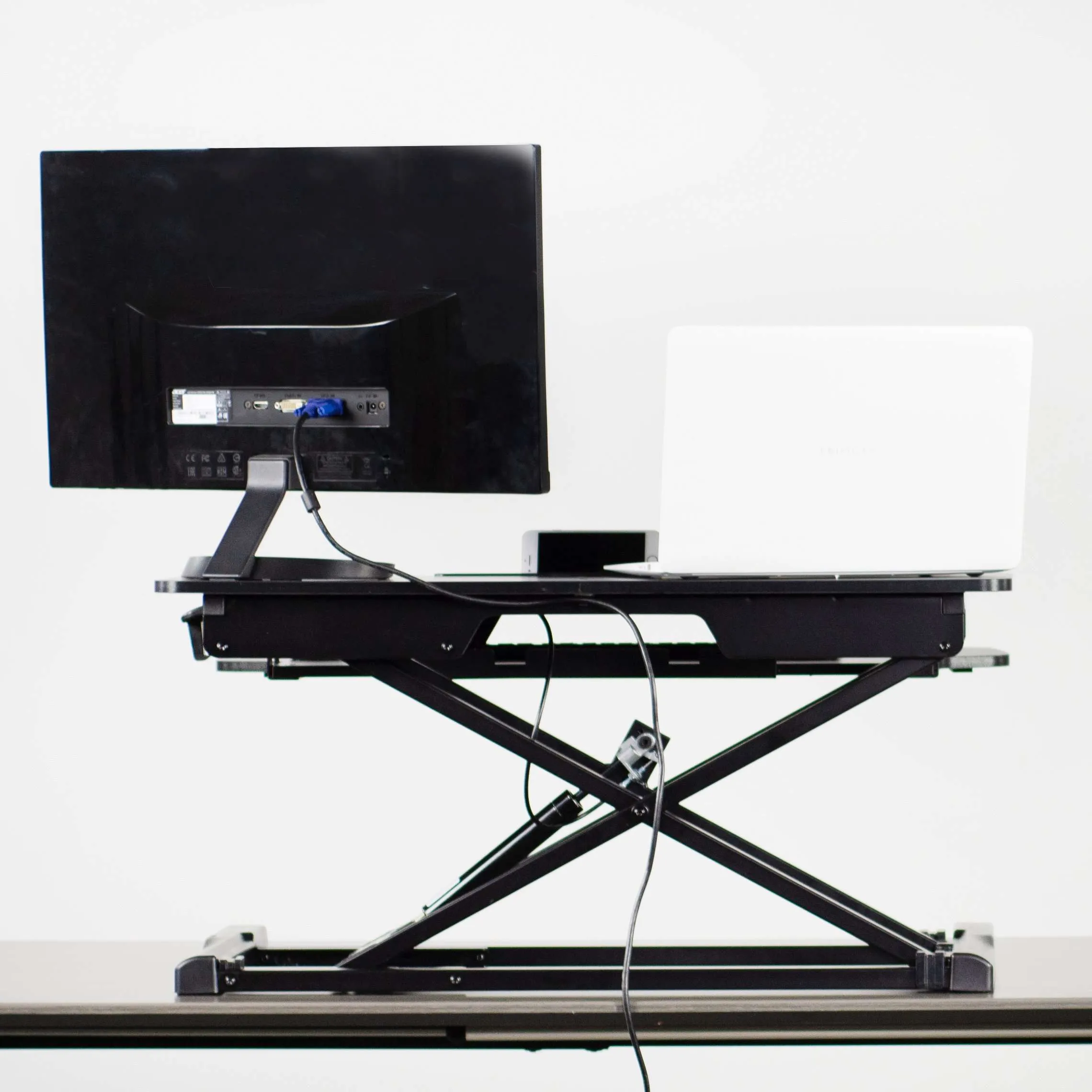 VIVO Black Height-Adjustable Standing Desk Monitor Riser 32" Sit Stand Tabletop, DESK-V000K