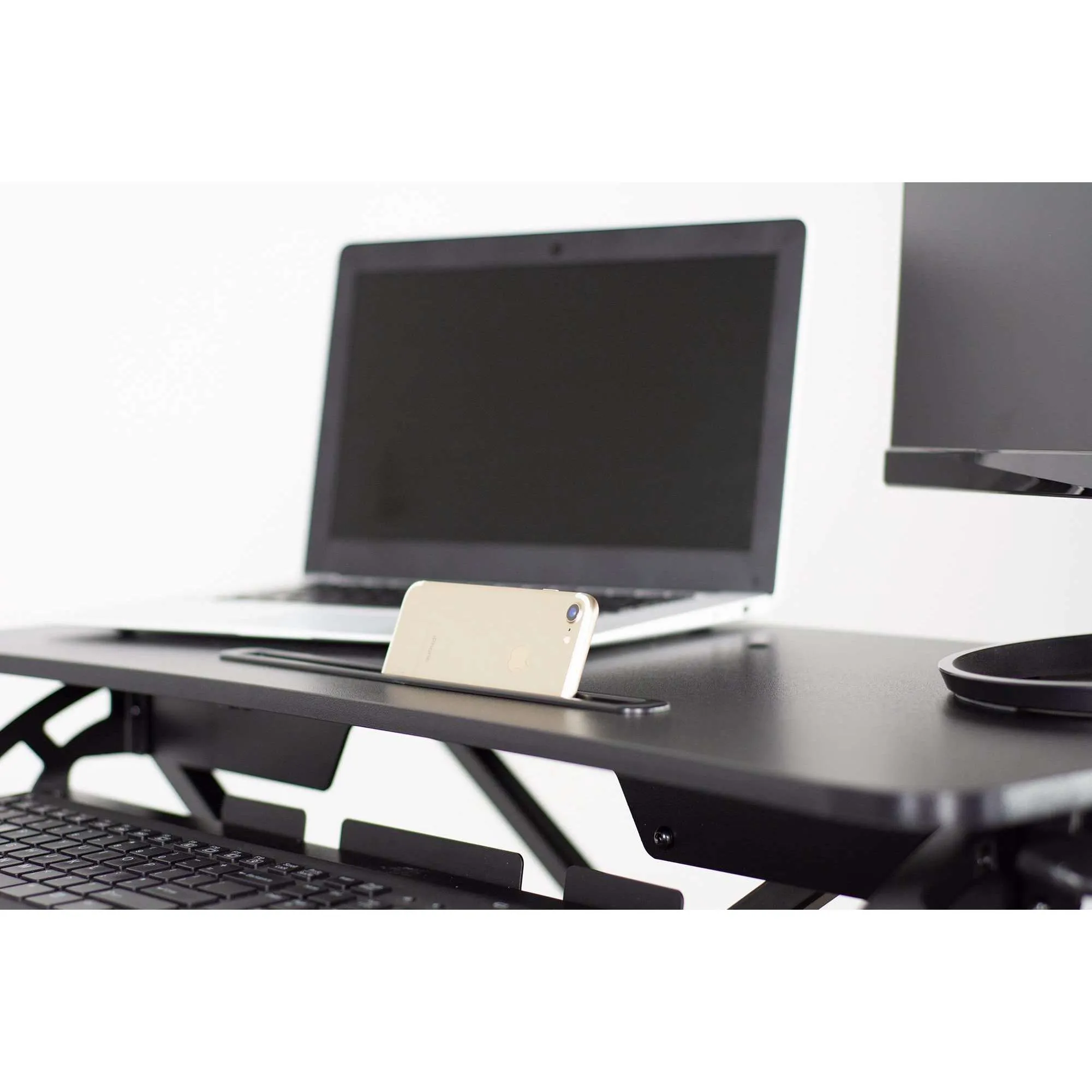 VIVO Black Height-Adjustable Standing Desk Monitor Riser 32" Sit Stand Tabletop, DESK-V000K