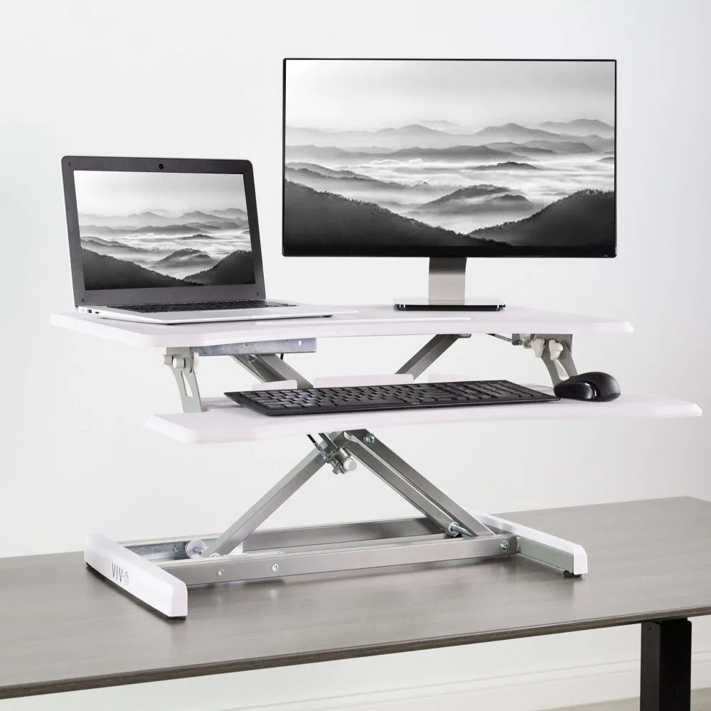 VIVO White 30" Height Adjustable Standing Desk Monitor Riser, DESK-V000MW