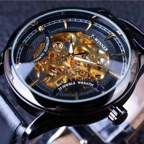 WINNER F120520 Self-winding Mechanical Watch Fashion Leather Strap Men Wrist Watch