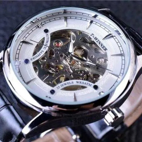 WINNER F120520 Self-winding Mechanical Watch Fashion Leather Strap Men Wrist Watch