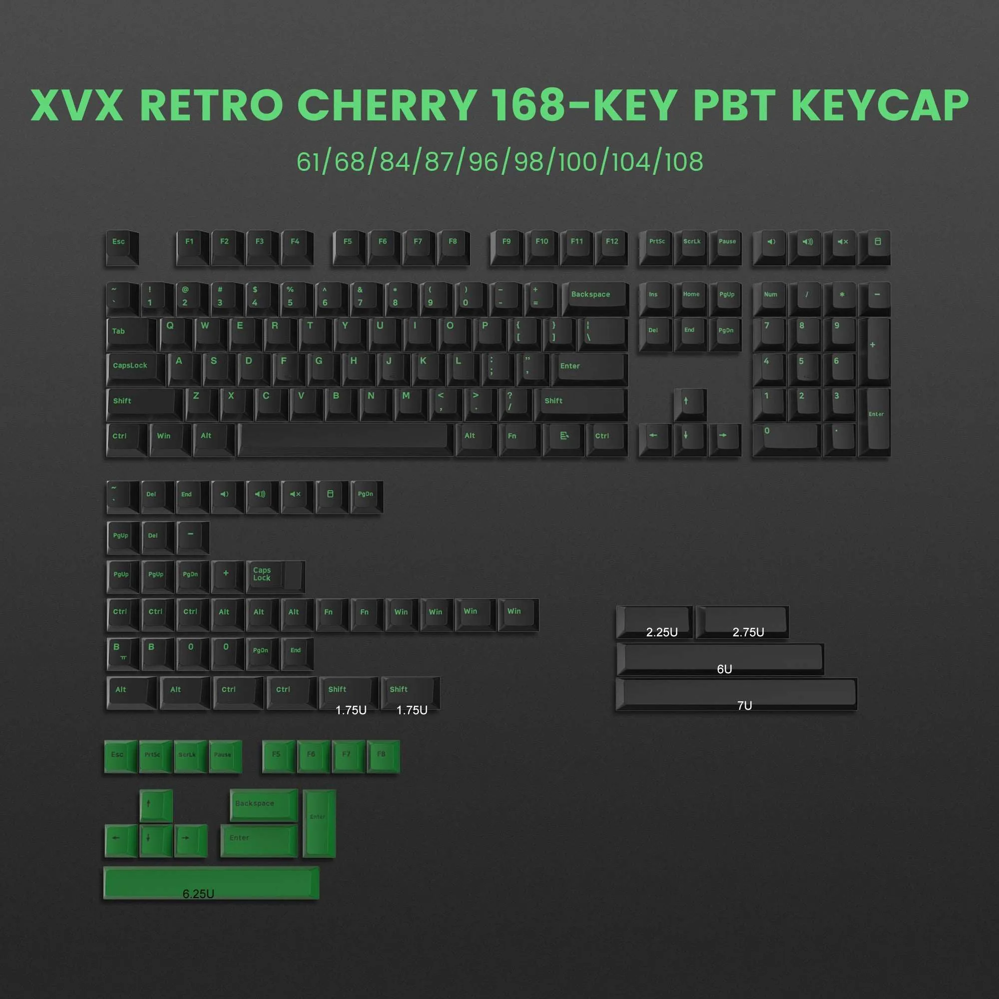 [XVX Retro Cherry Series] Cherry Profile 168-Key Double-Shot PBT Keycap Set (4 Colors)