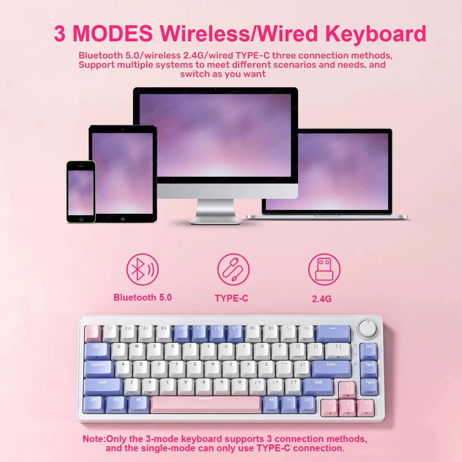 ZA68 Wireless Gamers Mechanical Keyboard 2.4G Bluetooth TYPE-C Wired 3-Mode Gaming Keyboard Hotswap RGB Backlit 68 Keys