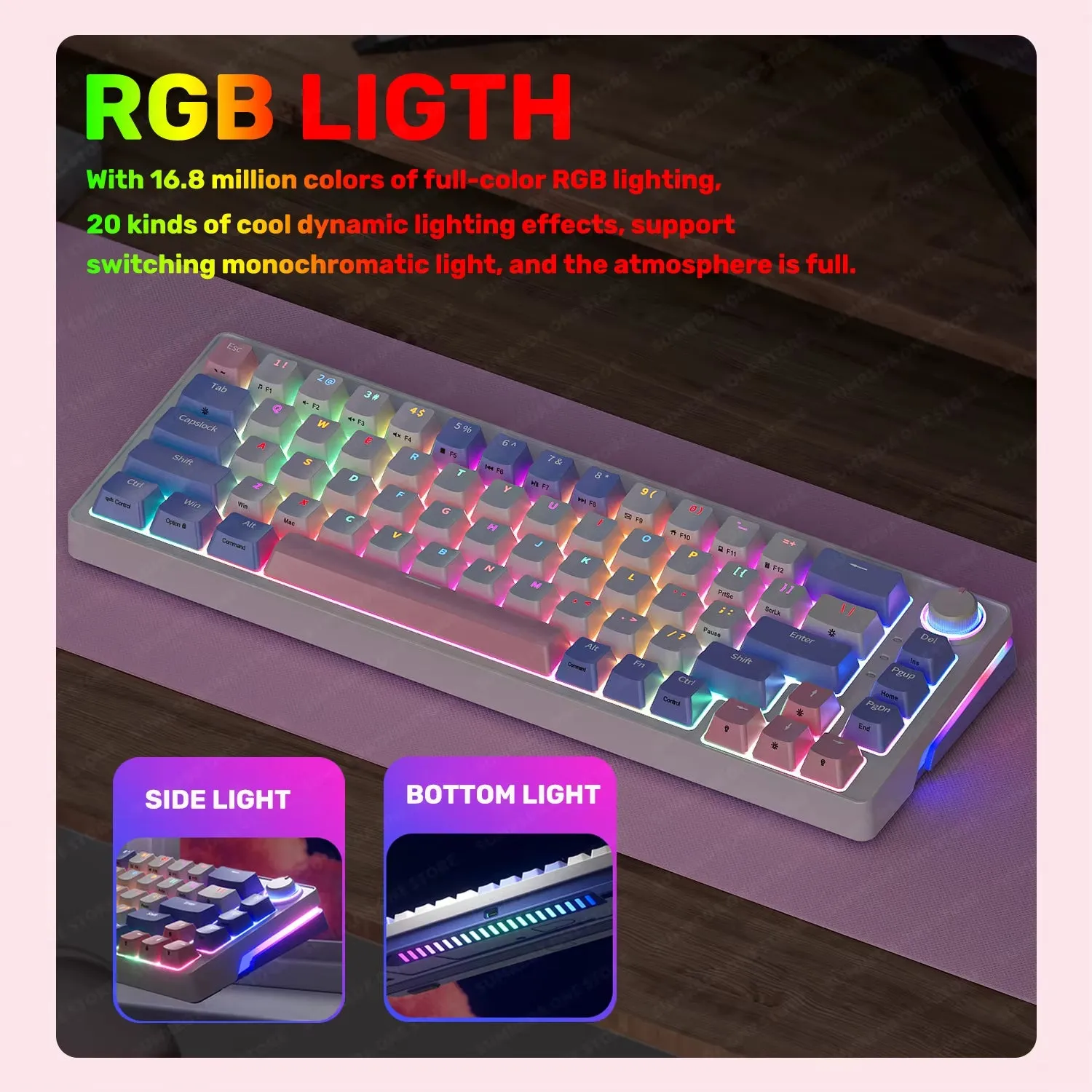 ZA68 Wireless Gamers Mechanical Keyboard 2.4G Bluetooth TYPE-C Wired 3-Mode Gaming Keyboard Hotswap RGB Backlit 68 Keys